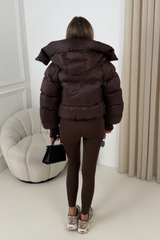 MIA CHOCOLATE CROPPED PUFFER JACKET WITH DETACHABLE HOOD