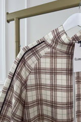 COLE BEIGE CHECKED PIPING TRACKSUIT CO ORD TWO PIECE SET