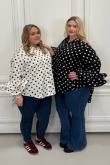 CURVE JANE IVORY POLKA DOT RUFFLE CUFF SHIRT