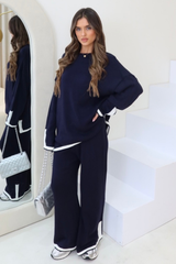 Addison navy knitted jumper and trousers