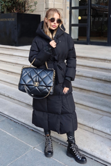 Willow black long hooded puffer duvet coat