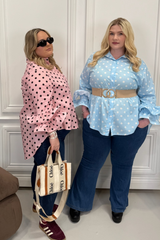 CURVE JANE PINK POLKA DOT RUFFLE CUFF SHIRT