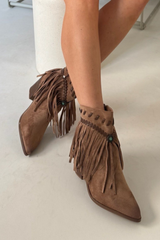 Winnie camel short fringe cowboy boots