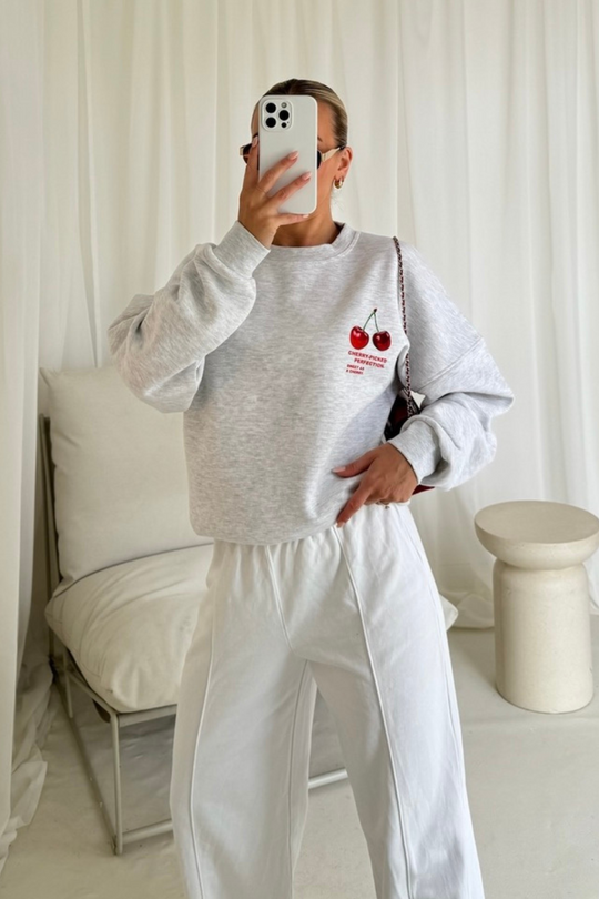 Cherry perfection marl grey printed sweater