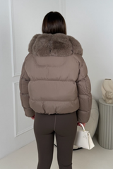 SINSENELY TAUPE FAUX FUR COLLARED COAT
