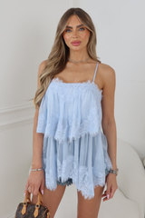 TRINA BLUE LACE RUFFLE TOP