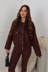 BARNY DARK CHERRY FAUX SUEDE HOODED BOMBER JACKET