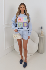 MARBELLA SUN BLUE PRINTED SWEATER AND SHORTS TWO PIECE SET