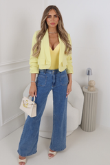 MORGAN YELLOW RUCHED SLEEVE CROPPED BLAZER