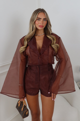 CLARICE CHOCOLATE BROWN CHIFFON SHORT AND SHIRT CO ORD