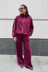 Lauren burgundy contrast piping zip jacket & trouser loungewear