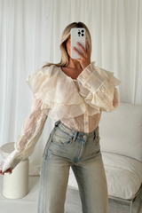 Esme cream sheer frill shirt