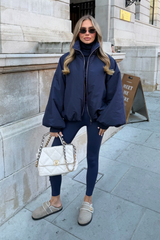 RENNEE NAVY BALLOON SLEEVE PUFFER JACKET