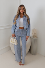 FAYE BLUE DIAMANTE CROPPED DENIM JACKET