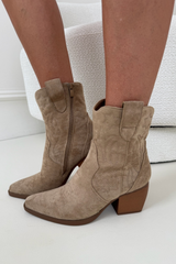 JACEY CAMEL BEIGE ANKLE COWBOY BOOTS