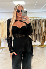ELSIE BLACK LONG SLEEVE LACE CUPPED BODYSUIT