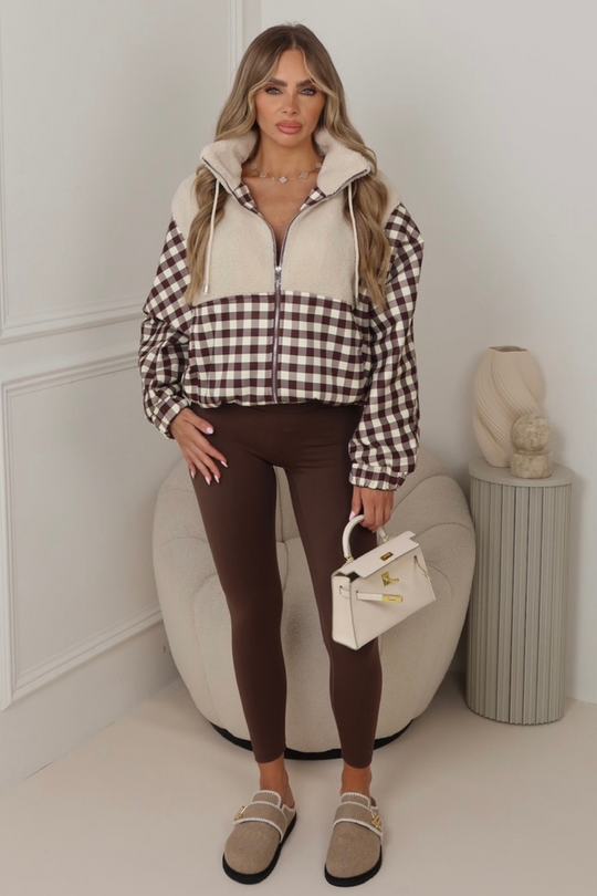 Lacey chocolate checkered zip up fleece