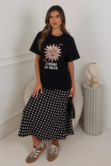 Amy black polka dot satin skirt