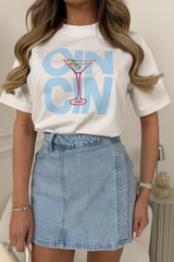 CAITLYN LIGHT BLUE DENIM STRETCH SKORT