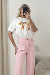 ZIGZAG BOW PRINTED WHITE HEAVYWEIGHT T-SHIRT