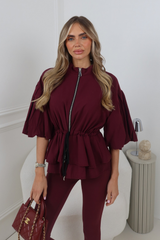 CELIA BURGUNDY PUFF SLEEVE JACKET