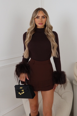 Layla chocolate faux fur cuff long sleeve top