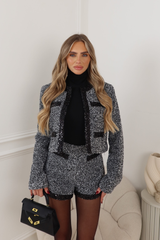 ASHLYN BLACK WOVEN SEQUIN SHORTS