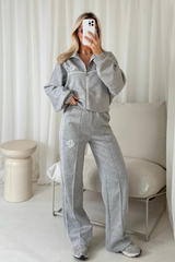 G monogram marl grey embroidered piping zip sweater & trousers