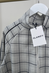 COLE GREY CHECKED PIPING TRACKSUIT CO ORD TWO PIECE SET
