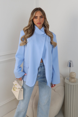 CHER  BLUE HIGH NECK SHOULDER PADDED BLAZER