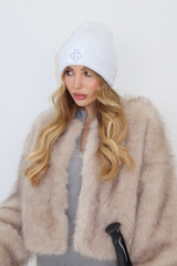 G monogram light grey embroidered knit beanie hat
