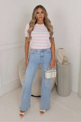 Miranda pink striped knit short sleeve top