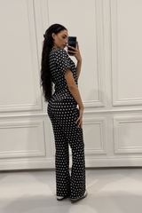 WINONA BLACK POLKA DOT RUCHED TSHIRT CO ORD TWO PIECE SET