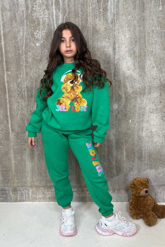 Mini self love Teddy green sweater loungewear set