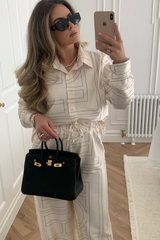 Seline cream satin geometric print co-ord