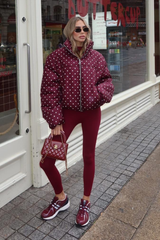 FRANKIE BURGUNDY POLKA DOT HIGH NECK PUFFER JACKET