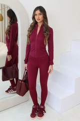 Carly burgundy zip jacket and legging activewear