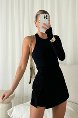 Amelia black tailored skort