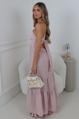 BETHANY PINK PINSTRIPE TIERED MAXI DRESS