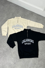 Mini Calabasas ecru embroidered 3/4 zip sweater loungewear