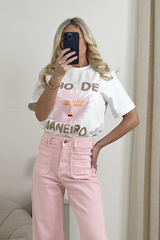 RIO DE JANEIRO PINK PRINTED WHITE HEAVYWEIGHT T-SHIRT