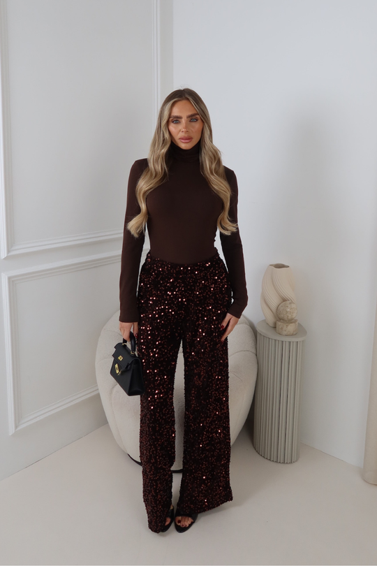 STELLAR CHOCOLATE SEQUIN TROUSERS