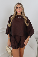 ELODIE CHOCOLATE BATWING TOP AND SHORTS CO ORD