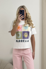 MARBELLA SUN PRINTED WHITE HEAVYWEIGHT T-SHIRT