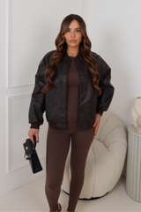 Paisley Chocolate  faux leather bomber jacket