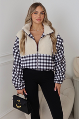 Lacey black checkered zip up fleece