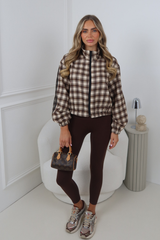MAXINE CHOCOLATE CHECK STRIPE DETAIL ZIP UP JACKET
