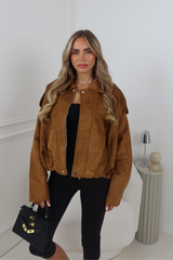VANESSA CAMEL FAUX SUEDE BOMBER JACKET