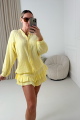 AMANDA LEMON CHEESECLOTH LINEN SHIRT AND SKORT CO ORD TWO PIECE SET