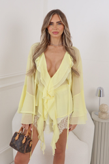 ADELE LEMON RUFFLE CHIFFON LONG SLEEVE BLOUSE